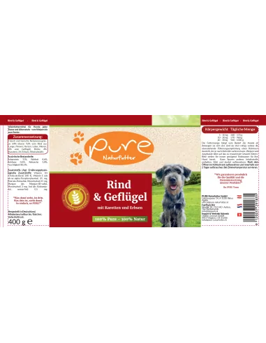 Hundemenü Rind & Geflügel mit Gemüse 400 gr.